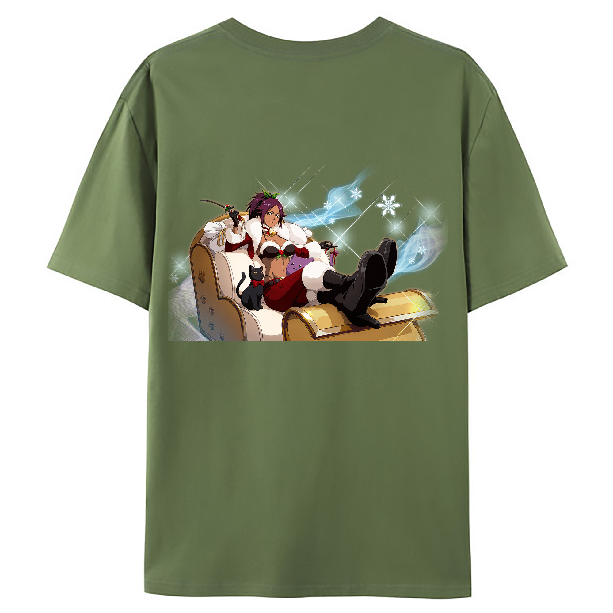 （画像用） ブリーチ 四楓院 夜一（しほういん よるいち） BLEACH Shihouin Yoruichi 綿100％ メンズ半袖Tシャツ（バックプリント） 通気性